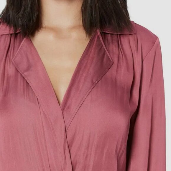 Paige Sevynne Surplice V Neck Shirt Bodysuit Silky Satin Long Sleeves Top L $179 - Picture 2 of 9